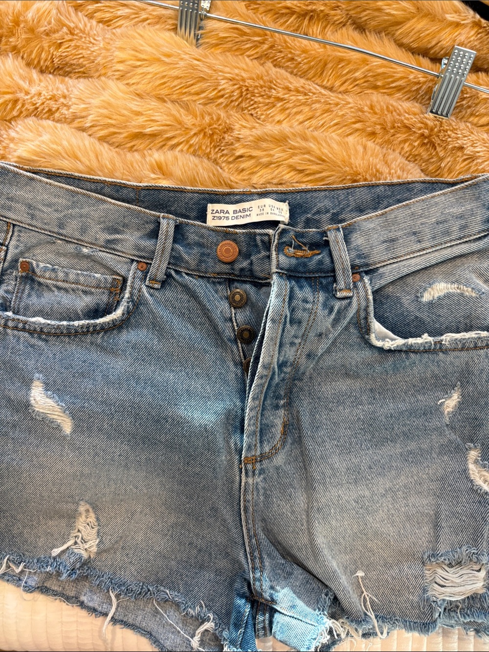 Zara Light Blue Distressed Boyfriend Denim Shorts